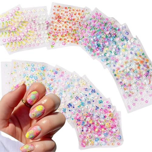 Mitdir 30 Stück Nagelsticker 3DFrühling Blumen Nagelaufkleber Nagel Stickers Nageldesign Nagelfolien für DIY Nagel Dekoration Selbstklebend Bunte Blüte Sticker