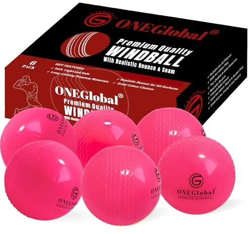 ONEGlobal Premium Windball mjuka cricketbollar | hållbara, mjuka vindbollar med äkta studs och gunga | Perfekt för utomhus- och inomhusträning, coaching och familjekul (6-rosa, senIOR)