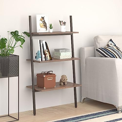 CINDERFUL Leiterregal mit 3 Böden Dunkelbraun und Schwarz 64x34x116 cm, Bücherregale & Bücherschränke