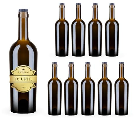 10 bottiglie da vino in vetro, 750 ml, con tappo incapsulato argentato, bevande alcoliche: rum, whiskey, liquori | eleganza in vetro per souvenir, cocktail