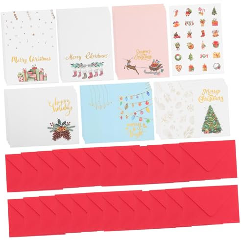 PLAFOPE 49stücke Weihnachtsdesign Karten Festival Grußkarten Klassische Papier Karte Weihnachtspapier Grußkarten Umschlagkarten Partygeschenkkarten Dekorative