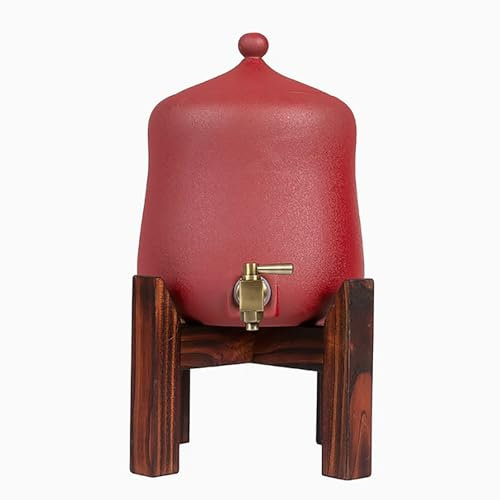 JYMALISA vDispensador de Agua de cerámica de Porcelana de 1,3 galones, con Soporte de Madera, Grifo de latón, dispensador de Bebidas de 5 litros, para Leche, Fiestas, Limonada, té Solar, Bodas