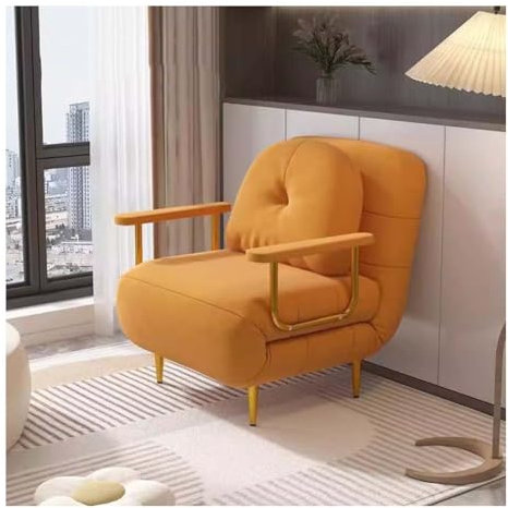 Klappsofa Bett, Konvertierbarer Multifunktionaler Recliner 5 In 1 Klappbett Mit 5-Position Verstellbarer Rückenlehne Und Kissen Einzelstühle Mit Fußboden Gemütlicher Futon Stuhl(Orange,68x72x83cm)