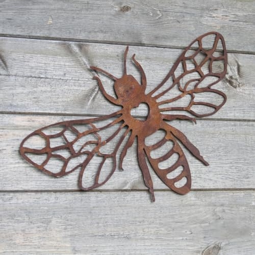 Betley Butterfly Large Rusted Metal Bee Wall Art - Indoor & Outdoor Honeybee Decoration for Home or Garden | Bumblebee Wall Hanging Gift | Rustic Charm 24.1cm x 38.1cm