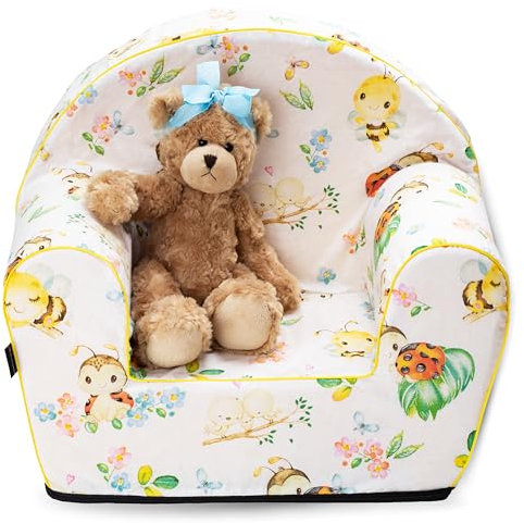 PinkZebra BEZUG für Kindersessel aus Schaumstoff, Sesselbezug, Bezug für Sessel mit Schaumstofffüllung, Past für Kindersessel in Größe: 51 x 34 x 42 cm, Sitzfläche: 26 x 26 cm, Marienkäfer