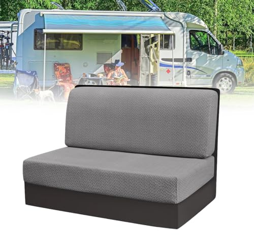 POPUBBY Wohnmobil Sitzbezüge, 2 Stück (1 Set) Stretch Jacquard RV-Sofabezug | Hellgrau, Wohnwagen Sofa-Sitzkissenbezug, Camper Loveseat Sofa Kissenbezüge, Waschbarer Kissen Schonbezüge für Anhänger