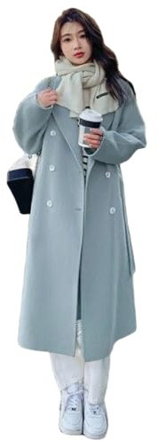 BININBOX Cappotto in lana donna colore puro in autunno e inverno, elegante trench a mezza lungo con tasche grandi, antivento e termico,ideale per shopping e attività all'aperto.(Blu,M)