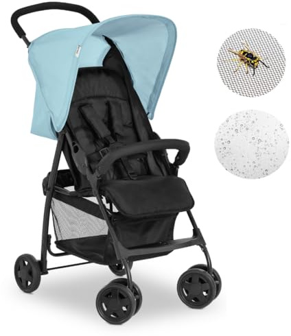 hauck Buggy Sport mit Schutzpaket | ultraleichter Reisebuggy mit Regenschutz & Mückennetz | nur 5,9 kg, Liegefunktion, klein zusammenfaltbar, großer Korb (Blau)