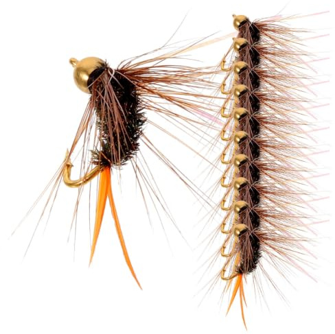 BESPORTBLE Set de 12 Señuelos de Mosca Tipo NINFA, Cebos Biónicos de Cobre para Trucha y Salmón, Anzuelos de Hundimiento para Agua Dulce o Salada