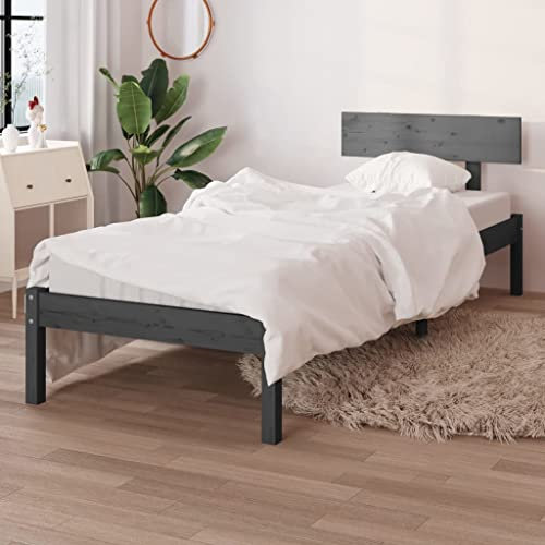 MOBCANT Massivholzbett, Futonbett Bettrahmen Familienbett Polsterbett Geeignet für Schlafzimmer Wohnungen Hotel Schulen Grau Kiefer 90x190 cm