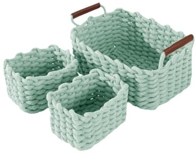 Icegrey Aufbewahrungskorb Baumwolle Strickkorb Dekorative, Grün, 3er Pack | NatüRliche Rechteck Wasserdichter Aufbewahrungsboxen Organisatoren für Babyzimmer, Schlafzimmer, Wohnzimmer