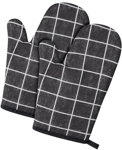 1 Pair Oven Gloves, Heat Resistant Oven Mitts Pair, Pot Holders, Black Oven Gloves for Baking & Grilling, 26 * 13cm Pot Holders, Pizza Oven Gloves for Kitchen Safety