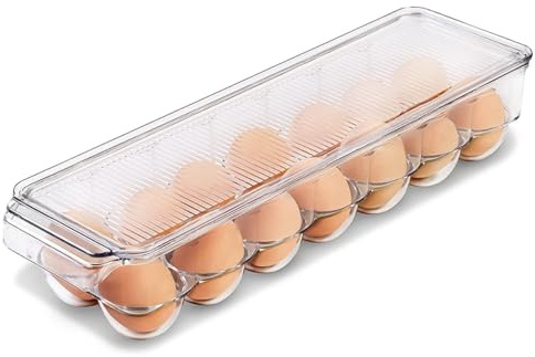 Huevera Transparente con Tapa para 14 Huevos, Bandeja Porta Huevos Apilable sin BPA, Organizador de Huevos de Plástico para Nevera, Contenedor Resistente para Conservar Frescos y Ordenados