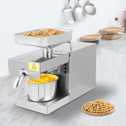 Commercial Oil Press Machine, 610W Electric Cold/Hot Oil Press for Peanut Coconut Flax Sesame Castor Hemp Seeds, 11.02lbs/H Automatic Oil Extractor Machine for Home Kitchen Small Business