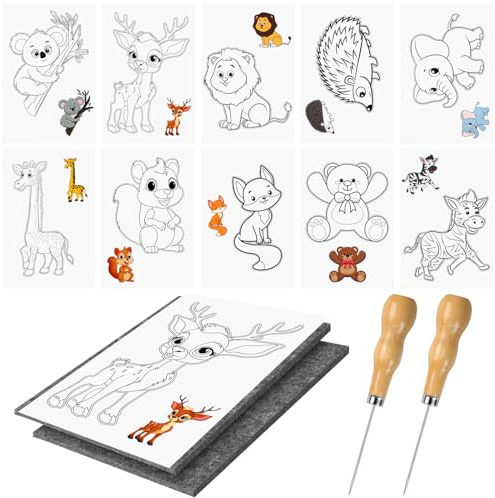 Neerow Pricking needle set children from 3, pricking set with 10 embroidery pictures, 2 pricking needles and 2 pricking felt, tingling crafts for creative craft projects, use under parental