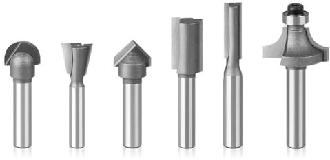 6pcs 1/4in Shank Router Bits Set Straight Grooving Core Box Round Over Bits Carbide Woodworking Milling Cutter Tools