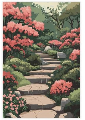UTGN Japanese Garden Azalea Poster Canvas Poster Bedroom Decor Landscape Decor Gift 16x24inch(40x60cm)