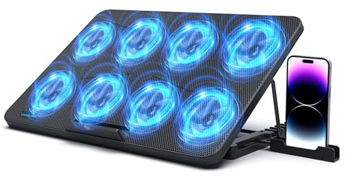 LIANGSTAR Almohadilla de refrigeración para Laptop, Enfriador de Laptop con 8 Ventiladores silenciosos para Juegos de 12 a 17 Pulgadas, Soporte Estable, 7 Alturas y Velocidad del Viento Ajustable, 2