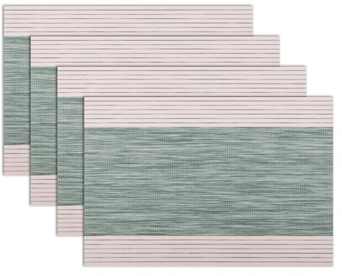 Winknowl Platzsets 4er Set Abwaschbar, PVC Tischmatten rutschfest Abgrifffeste Hitzebeständig Tischsets, Abwischbar Platz-Matten für Esstisch, Antifouling und Leicht zu Reinigen(Gestreift Grün)