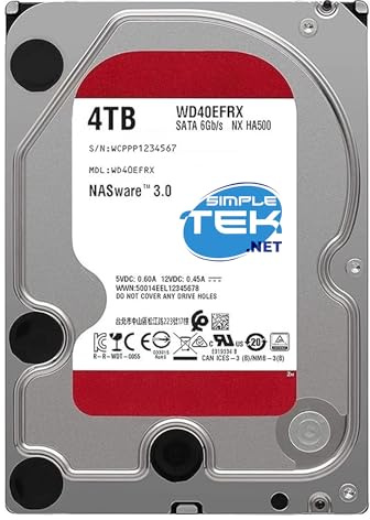 SIMPLETEK - HDD Disco rigido interno SATA da 4 TB – 3,5″ per sistemi NAS, SATA 6 Gb/s, cache 256 MB, trasferimento 180MB/s