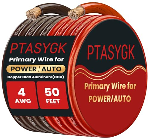 PTASYGK Cavo di alimentazione a 4 gauge da 15,2 m, rosso e nero, cavo di alimentazione per batteria automobilistica CCA, a bassa tensione, per autoradio, solare e generatore, guaina flessibile in PVC