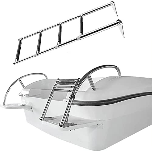 Foldable Stainless Steel 4 Step Ladder with Rubber Grips for Marine Pontoon, Fishing, Swimming Pool, Docks, Kayak, Yacht - Easy Boarding Solution