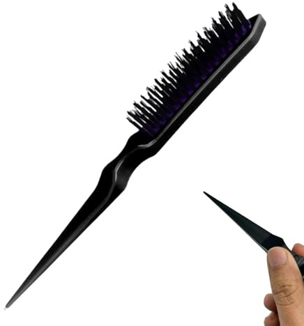 Professional Hair Styling Brush for Women & Men, Black Teasing Smoothing Brush with Pointed Handle, Ideal for Volume, Slick Back, Detangling & Daily Hair Styling