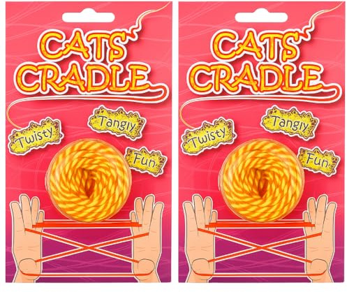 eMKay® Pack of 2 Cat’s Cradle String Game | Neon Orange & Yellow Finger Strings (1.6m Each) with Instructions | Classic Retro Toy for Kids | Party Bag & Stocking Filler Gift