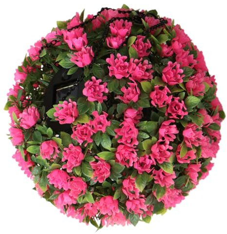 Artibetter Solarbetriebene LED Hängekugel aus Rosa Formschnitt Blumen und Kunststoff für Garten und Hochzeitsdekoration mit Realistischer Optik