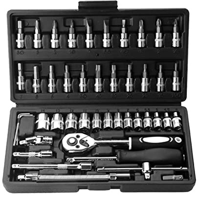 46 pièces Ensemble d outils à clé cliquet et douilles 1 4 pouce Tournevis Kit de réparation douille combinée entraînement avec boîtier rangement pour les projets domicile voiture automobile vélo