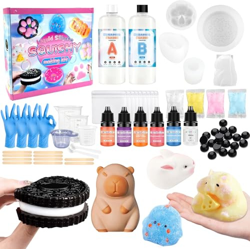 NlsqEU Squishy Set fai da te, set Squishy da 500 ml, in silicone liquido, rapporto 1:1, regali creativi fai da te con forma, guanto, misurino, bastoncini di legno C