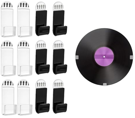 Zlokdraxy - Soporte de pared para discos de vinilo, acrílico transparente y negro sin taladrar, almacenamiento decorativo para hogar y oficina (12 unidades)