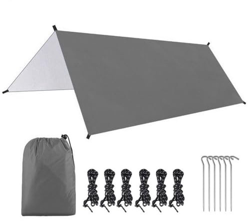 Homeponnew Telone impermeabile da campeggio, 300 x 300 cm, resistente, con 6 punte in acciaio e 6 corde in nylon, per riparo esterno, parasole ed escursionismo