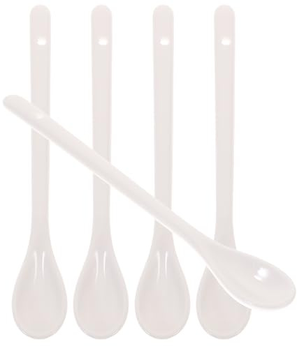 Toyvian Multiusos Químicos 5 Cucharas de Cerámica para Café de Color Blanco Mango Largo Paquete de 5 Piezas, Diseño Simple y Elegante para Cocina y Mesa
