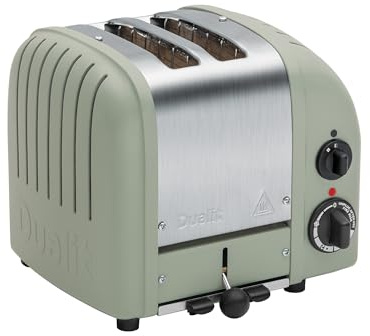 Dualit Classic 2 Slice Vario Toaster, Stainless Steel, Sage Green | Replaceable ProHeat Elements, Defrost Bread, Mechanical Timer, Replaceable Parts, Hand Built in the UK