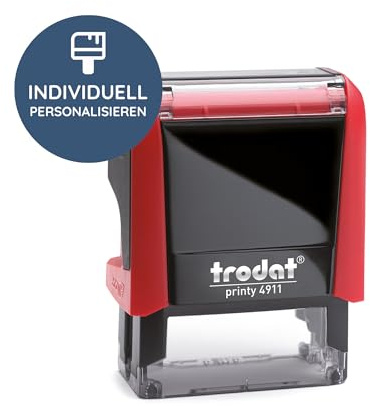 STEMPEL-FABRIK Trodat Printy 4911 Namensstempel 38x14 mm, 4 Zeilen, Rot | der Trodat Standard-Selbstfärber mit Wunschtext – für Name & Kurzadresse, austauschbares Stempelkissen