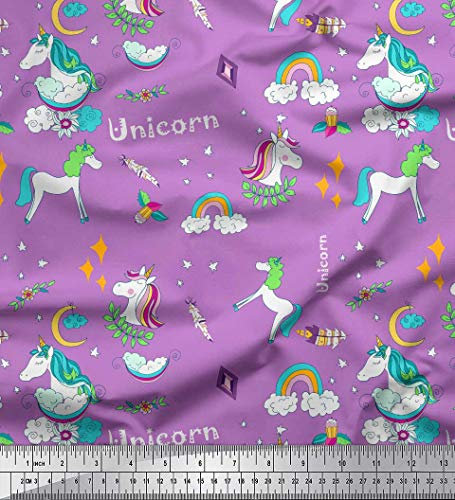 Soimoi Lila Baumwolle Batist Stoff Regenbogen und Einhorn Karikatur Drucken Nahen Stoff 1 Meter 42 Zoll breit