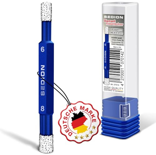 SEDION ® Professional - Trapano per piastrelle Ø 6mm & 8mm Esagonale a due lati - Trapano per forare piastrelle dure in gres porcellanato Punta diamantata professionale compatibile con Bosch Makita