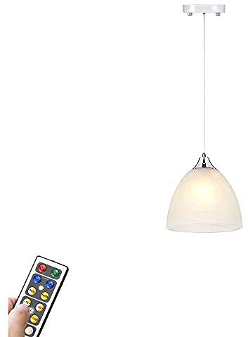 FSLiving 55 Lumen LED-Fernbedienung Batterielauf-Pendelleuchte Weißmetall-Lampenschirm für Lesesaal am Bett, 3 AA-Batterie, Batterie nicht im Lieferumfang enthalten