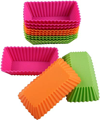 Webake Loaf Tin Liners Silicone Mini Loaf Cake Cases for Air Fryer Baking Rectangular 12 Pcs 11 cm Muffin Cases Cupcake Moulds Reusable Baking Cups for Cakes Ice Creams Puddings Jelly