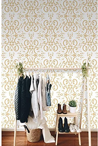 Coloray Fototapete Mehrfach Klebbar 152x104 cm Wandaufkleber Zimmer, Wohnzimmer, Büro Einfach Ablösbar An Einer Wand Zuhause Dekor Selbstklebende Tapete - Barock-Blumen-Damast-Luxus-Textur