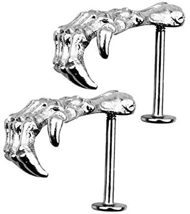 F Fityle 2xFrauen Schädel Hand Lip Schmuck Punk Gerippe Lip Labret