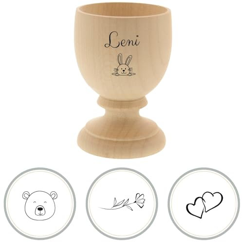 HOFMEISTER® Eierbecher Gravur Name Motiv - personalisiertes Geschenk - Weihnachten Ostern Einzug Hochzeit Geburtstag - handgefertigter Eierbehälter für Frühstückseier, Naturprodukt aus Holz, 6,5 cm