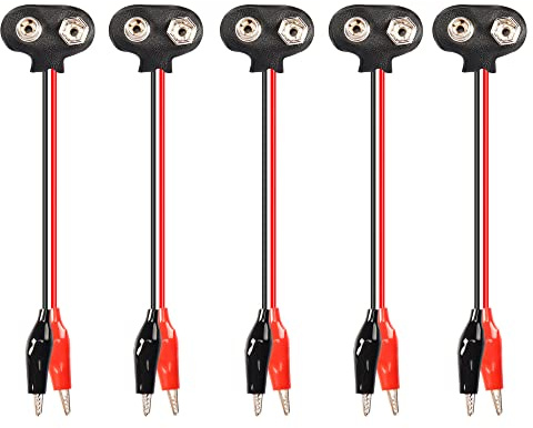 PNGKNYOCN 9-V-Batterie-Snap-auf-Krokodilklemmenkabel, 5er-Pack Dual-Krokodilklemmen auf 9-V-Batterie-Schnappverbinderkabel (15 cm)