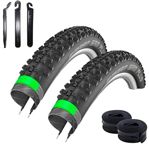 2 x Schwalbe SMART SAM Plus Performance Fahrradreifen DD GreenGuard Pannenschutz E-25 Fahrrad Decke Mantel 42-622 (28 x 1.60) + 2 Schwalbe SV17 Schläuche inkl. Reifenheber