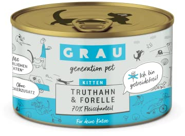 GRAU Våtfoder med kalkon och öring för kattungar, spannmålsfritt, originalprodukt, 6-pack (6 x 200 g)