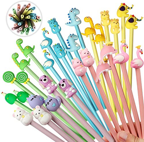 yuechen 30 Cartoon Pencils for Children,Funky Pencils with Toppers,Triangle Cute Animal Pencil,Party Favours Bags Fillers for Kids Birthday Gift For Boy Girl
