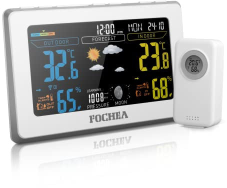 Weather Station with Wireless Outdoor Indoor Sensor, MSF Wireless Digital Alarm Clock, Barometer, Temperature Thermometer, Humidity Monitor, Moon Phase, Weather Forecast, Color Display for Home Garden