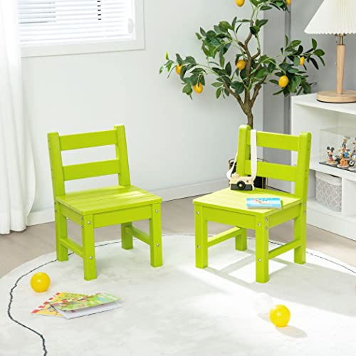 COSTWAY 2PCS Kids Chair Set, Waterproof Children Chairs with Backrest, Indoor Outdoor Toddler Activity Furniture for Painting, Dining, Study, Entertainment (Green)