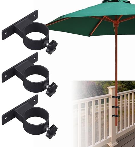 VANROUG Terrassenschirmhalter, Terrassenschirmständer, Schirmklemme, Halterung, Outdoor-Regenschirm-Basisklemme für Deckgeländer, Balkon oder Innenhof (3 Stück, schwarz)